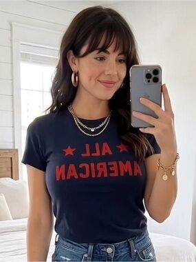 Crazy Dog T-Shirts Navy Tee with Red "ALL AMERICAN" Print XL